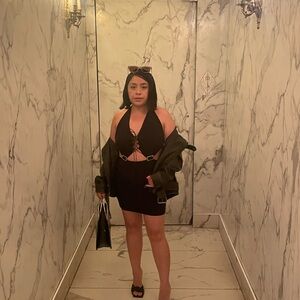 Black Halter Dress with Cut-Out Design